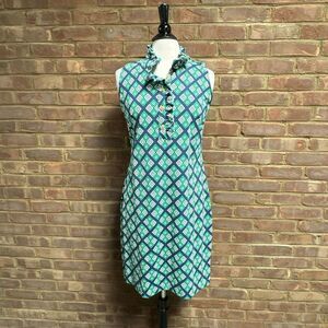 Katherine Way Women’s Navy & Green Ruffle Neck Sleeveless Dress Sz M